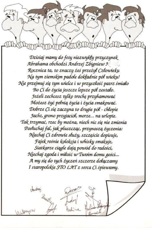 Jubilatowi - załoga s/y 'Orzeł'